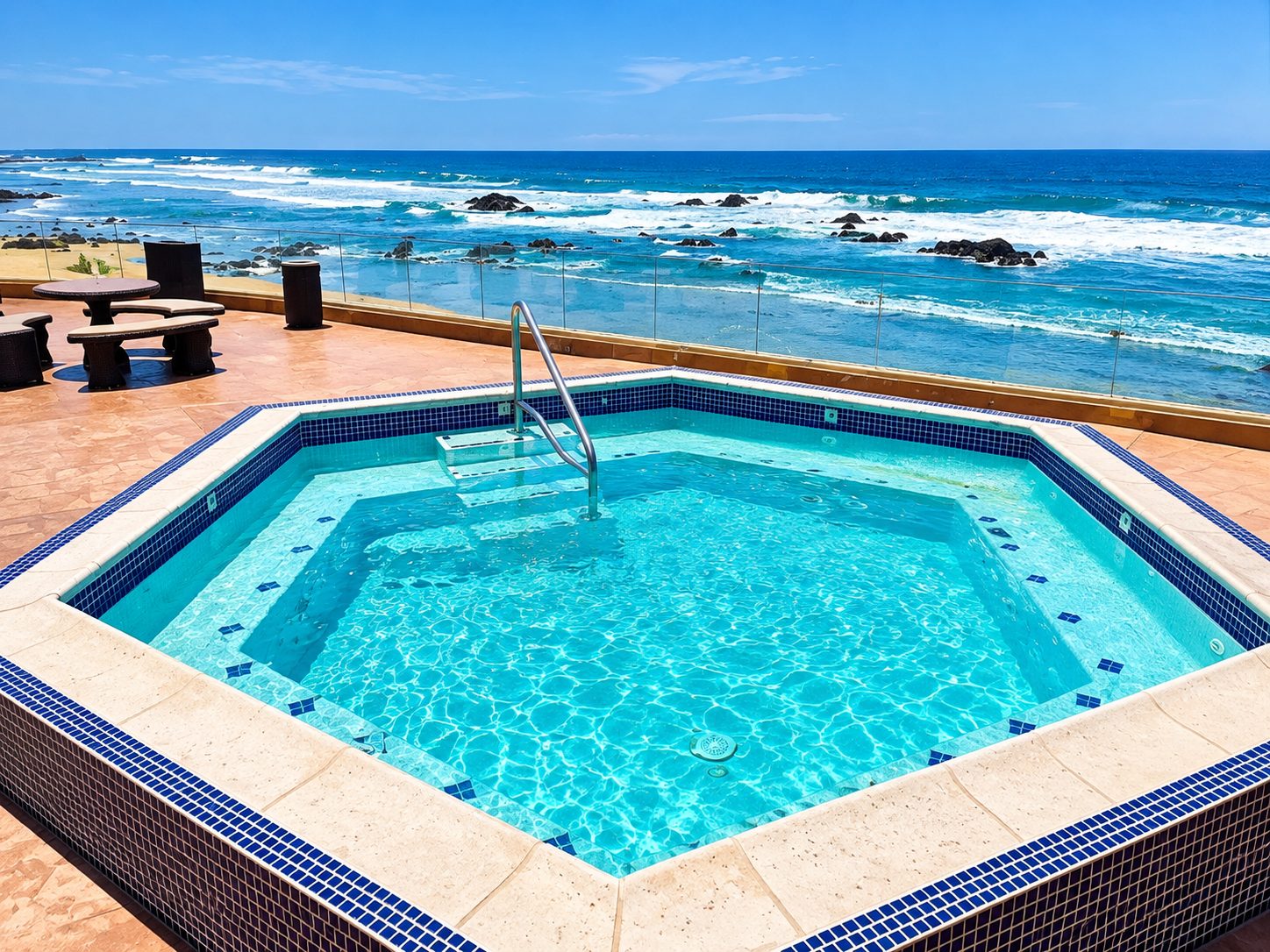 Oceanfront jacuzzi at La Jolla Real Rosarito